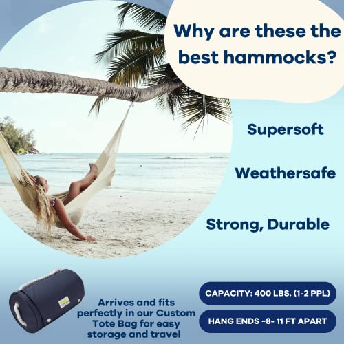 Handwoven Hammock by Yellow Leaf Hammocks - Double Size, Fits 1-2 PPL, 400lb max - Weathersafe, Super Strong, Easy to Hang, Ultra Soft, Artisan Made - Color: Natural Khaki - color: Big Sur- Natural Khaki, size: Fits 1-2 People (400 lb. Capacity)
