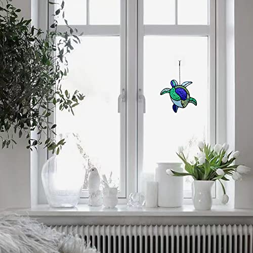 Sea Turtle Decor Stained Glass Window Hanging,Navy Turtles Suncatcher for Garden,Bathroom,Backyard and Living Room,Ocean Theme Party,Housewarming Party Decorations for Turtle Lovers … - color: F