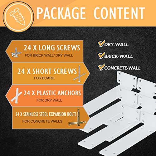 CLT Shelf Bracket( White) , 6” Quarter Inch (1/4") Thick- Max Load: 220 lb Rustic Industrial Modern Farmhouse Heavy Duty Bracket for DIY Table Bench, Pack of 6 - size: 6 Inch, style: White S Bracket