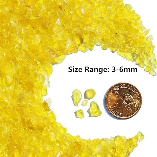 QYGL Crushed Glass for Resin Art, DIY Crafts, and Home Decor - 0.9LB Yellow Broken Glass Pieces 3-6mm, for Vase Fillers, Tabletop Fire Pit, and Aquarium Rocks - color: Yellow