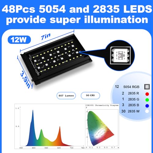 SEAOURA Clip On Aquarium Light for Plants-24/7 Cycle Fish Tank Light with Timer, Full Spectrum+7 Colors Mode, Auto On/Off, Adjustable Brightness and Height, 12W (7inch for 7-12 inch Tank) - size: 7inch for 7-12 inch tank