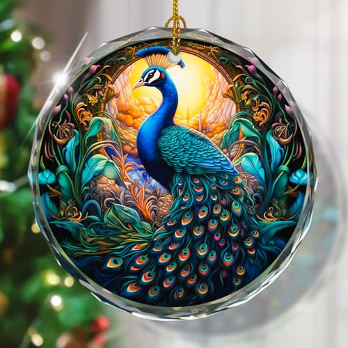 Peacock Stained Glass Ornament - Christmas Tree Decoration, Peacock Ornaments for Exchange - color: Peacock