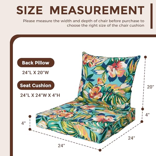 FUNHOME Outdoor Seat Cushion Set 24 x 24 x 4 Inch,Water Resistant Outdoor Chair Cushions for Patio Furniture,Thick Deep Seating Pads for Outside Chair Sofa Couch, Rosario Flower Leaf - color: Rosario Flower Leaf
