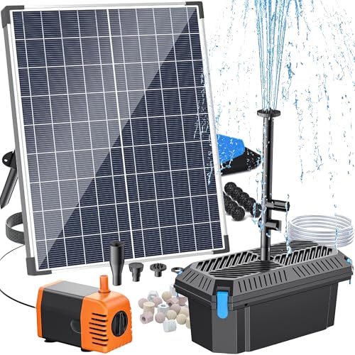 30W Solar Pond Filter with Water Pump Kit, Solar Pond Pump with 6.6FT PVC Tubing & 16.5FT Cord Pond Filter for Outdoor Garden Waterfalls, Koi Ponds & DIY Water Features - style: 30W-Solar Powered
