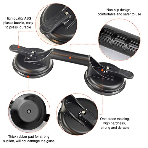 2 Pack Suction Cups Heavy Duty Aluminum Vacuum Plate Handle Glass Holder Hooks to Lift Large Glass/Tile Lifter/Moving Glass/Pad for Lifting/Dent Puller - color: 2 Pack Double Plate-Black