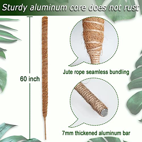 60 Inch Moss Pole for Plants Monstera, Tall Bendable Moss Poles for Climbing Plants Indoor, Large Handmade Plant Pole Sticks, Coco Coir Plant Support Stakes for Potted Plants, Pothos - color: 60 Inch