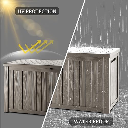 TARKARI 270 Gallon Outdoor Storage Box Waterproof, Resin Deck Boxes with Lockable Lid & UV-Resistant for Patio, Pool, Garden Furniture Cushions & Accessories, Coffee - color: Coffee, size: 270 GAL