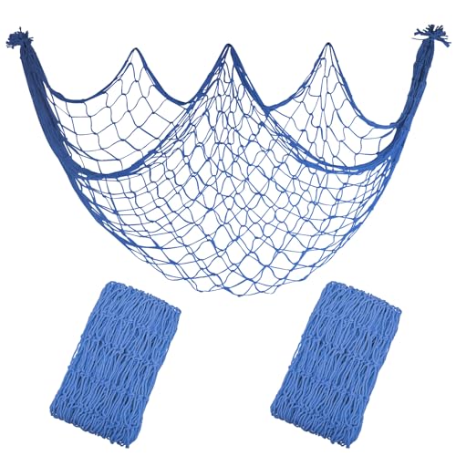 2 Pack Fish Net Decorations, 80x40 Inch Haze Blue Fishing Net Decor for Under The Sea Hawaiian Beach Them Party, 3mm Thick Natural Cotton Versatile Nautical Netting for Party Wall Table Ceiling Decor - color: Haze Blue, size: Large - 2 Pack