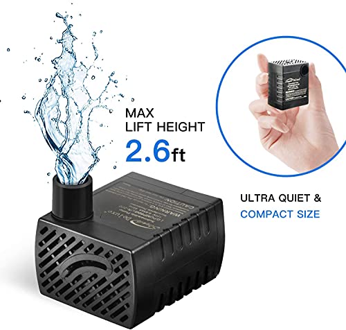 Simple Deluxe 80 GPH Submersible Pump with Adjustable Intake & 6' Waterproof Cord for Hydroponics, Aquaponics, Fountains, Ponds, Statuary, Aquariums & more, Black - size: 80GPH-Standard