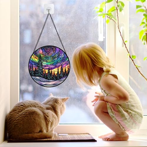 DASTOLL Stained Glass Window Hanging, Van Gogh Night Scene Sun Catchers Colorful Glass Panel Starry Sky Suncatcher Decor for Birthday for Women, Men, Wife, Aunt, and Mom 6.3 in - color: Blue, size: 6.3x6.3 IN