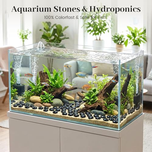 FUTUREPLUSX 1LB Black Flat Glass Marbles, Glass Pebbles Vase Filler, Dark Beads Fishbowl Decorative Gem for Table Scatter Home Decor - color: Black