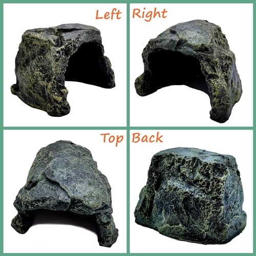 M2cbridge Aquarium Fish Hide Cave Reptile Hideout Cave Terrarium Amphibians Habitat Decor(Black Rock) - style: Rustic