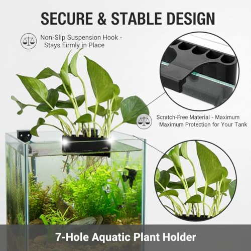 2 Pack 7-Hole Aquarium Plant Holder with Long Hook - Hanging Aquatic Plant Pot for Fish Tank, Versatile Plant Holder - Ideal for Aquascape Decorations on Top of Tank (Black) - color: Black