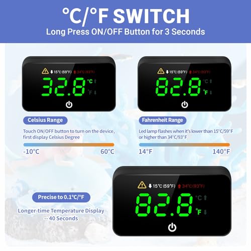 Digital Aquarium Thermometer, Stick-on Fish Tank Thermometer with LED Display, Wireless Aquarium Temperature Measurement with Battery-Change Tool and Extra Sticker.(Black*1) - color: Black