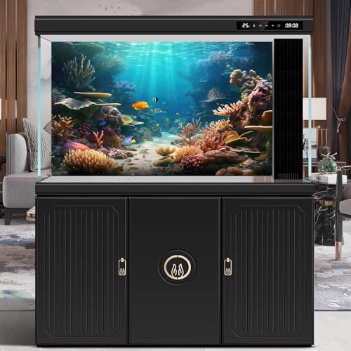 Under The Sea Aquarium Background Ocean Panorama Terrarium Background Underwater Coral Reef Tropical Fish Group Fish Tank Backdrop Deep Sea Ocean with Sunbeams Aquarium Background Poster 24x12in - color: Brown, size: 24(W)x12(H)in