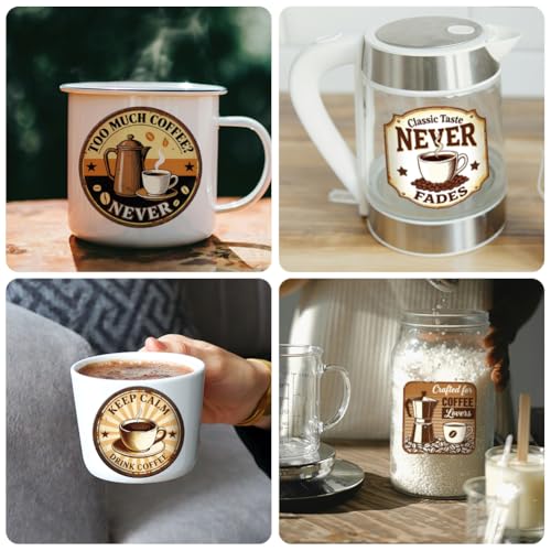 Peacoblue 18 Sheets Rub on Transfers for Crafts, Retro Coffee Labels 3.6"x3.9" UV DTF Cup Wraps Waterproof Cold Transfers Stickers for Wood Glass Metal Cup Tumblers Mirrors Mugs Home Decor - style: Retro Coffee Labels