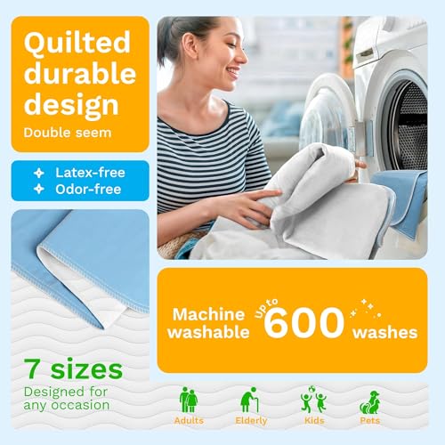 GREEN LIFESTYLE Washable Underpads - Large Bed Pads for use as Incontinence Bed Pads, Reusable Pet Pads, Great for Dogs, Cats, Bunny, Seniors Bed Pad (Pack of 10 - 34x36), Blue - color: Blue/White, size: 10 Pack - 34x36