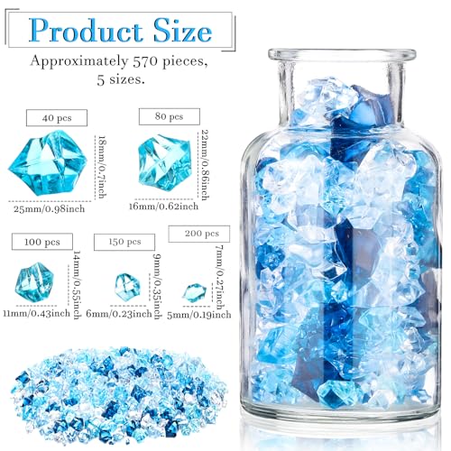 Syhood 570 Pcs 5 Sizes Mixed Blue Fake Crushed Ice Rocks Blue Aquarium Rocks Plastic Gemstone Diamond Acrylic Crystal Gems for DIY Craft Wedding Table Scatter Vase Fillers Fish Tank Decor Centerpieces - color: Blue Series