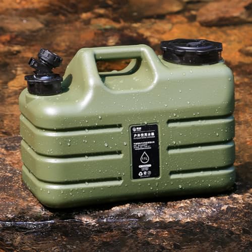 ASIEIT 11L Water Container, Large Capacity Emergency Water Storage Bucket with Detachable Faucet, Portable Overlanding Green Water Tank with Cleaning Brush Extension Tube for Camping Fishing Picnic