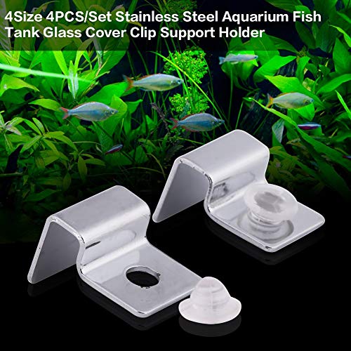 Fdit Pack of 4 Stainless Steel Aquarium Fish Glass Cover Clip Support Holder for Protecting(8mm)