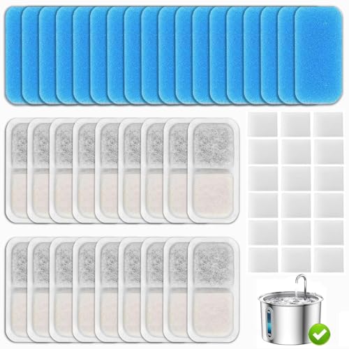 12 Set Cat Fountain Replacement Filters Compatible with oneisall PWF-001 2L/67oz Stainless Steel Pet Water Fountain Filters with Replacement Pre-Filter Pump Sponges