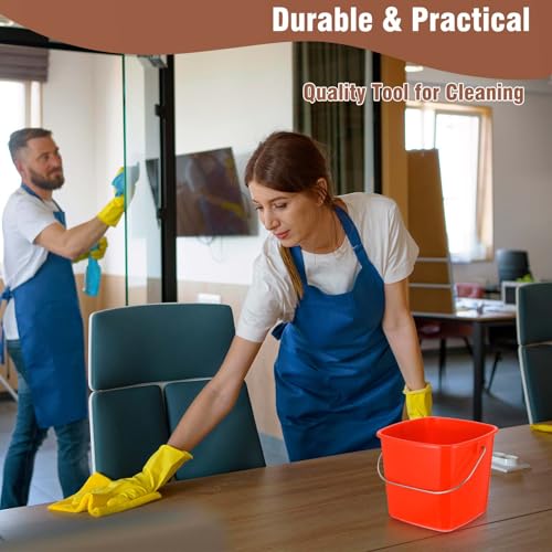 Kifmurase 6 Pcs 3 Quart Plastic Cleaning Bucket, Small Square Detergent Pail with Handles, Utility Bucket for Home, Office, Kitchen, School, Commercial Use,（Red）