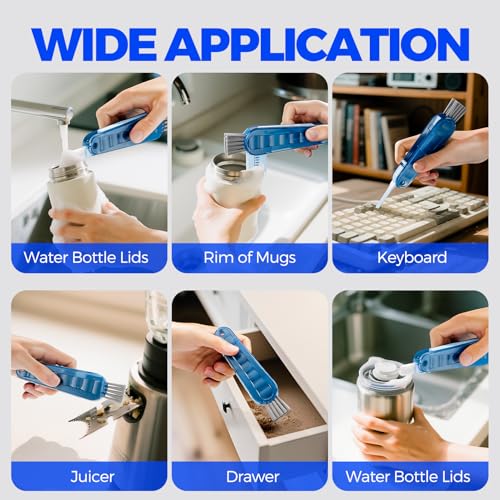 6 Pack Holikme 4 in 1 Cup Lid Cleaning Brush Set with 3 Straws, Multifunctional Bottle Brush, Silicone Cup Lid Gap Cleaner, Durable Bristle Crevice Cleaning Brush, Navy - color: Navy