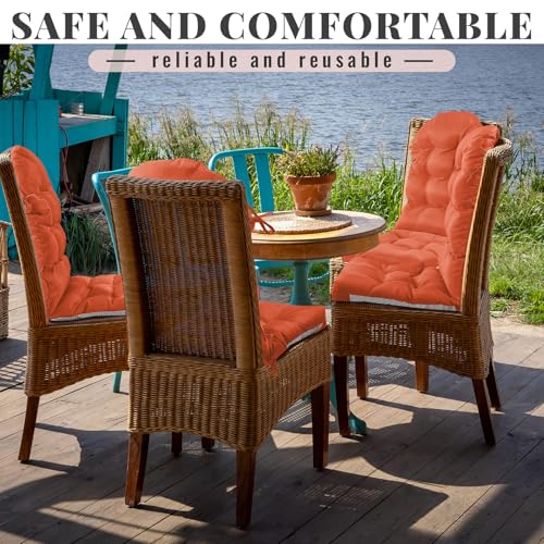 Geelin 2 Pcs Outdoor Patio Chair Cushion Thick High Back Adirondack Chair Cushion Tufted Weather & Fade Resistant Anti-Slip Outside Rocking Chairs Pads with Ties, 44 x 19 x 4 Inch (Orange) - color: Orange