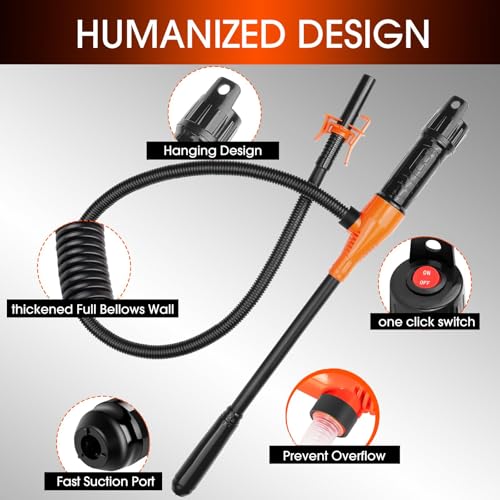 Portable Transfer Pump Battery Operated Electric Siphon Pump for Gas, Fuel, Diesel, Water Transfer 2.4 GPM Flow Oil Extractor, 47" Hose-Easy to Use Hand Fuel Pump, Multi-Use Siphon Transfer Pump - size: 1 Pack Orange Black