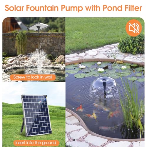 30W Solar Pond Filter with Water Pump Kit, Solar Pond Pump with 6.6FT PVC Tubing & 16.5FT Cord Pond Filter for Outdoor Garden Waterfalls, Koi Ponds & DIY Water Features - style: 30W-Solar Powered