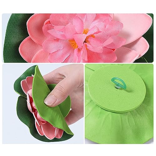 GSHLLO 6 Pcs Artificial Foam Lotus Faux Water Lily Flowers Floating Pond Plants Decoration Realistic Lotus Lily Pad Ornaments for Pool Aquarium White