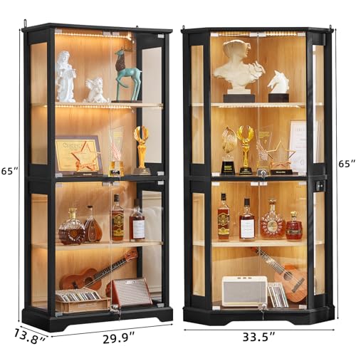 LELELINKY Farmhouse Glass Display Cabinet Set of 3 with Doors, Corner Curio Cabinet for Collectibles, Wooden Display Cabinets for Home, Office, Living Room, Corner, Black - color: Black, size: Set C