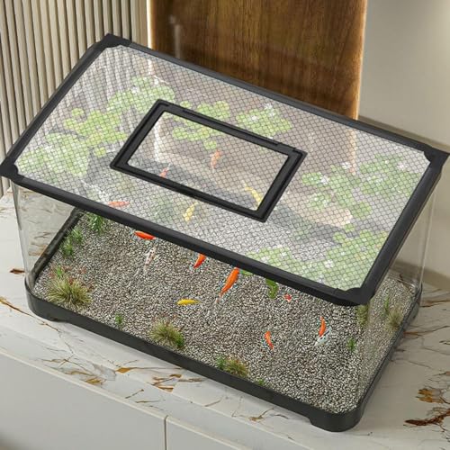 Aquarium Anti Jumping Net Tear Resistant with Feeding Window 5mm Hole Fine Mesh DIY Tank Lid Cover