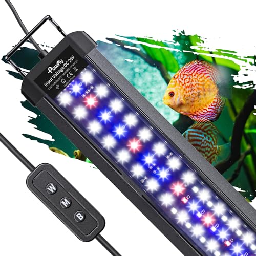 Pawfly 14W Aquarium LED Light for 18 to 24 Inch Fish Tanks Extendable Fish Tank Light with Full Spectrum Brilliant White Blue Red Lights with Daytime & Night Modes and Adjustable Brightness - color: Basic, size: 18"-24"