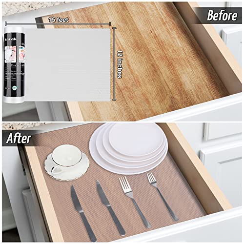 Anoak Shelf Liner Non-Slip Drawer Liner for Kitchen, Non Adhesive Cabinet Liner 12 Inch x 15 FT(180 Inch) Waterproof Refrigerator Liners for Kitchen Drawer, Bathroom Shelves Diamond Pattern Clear - size: 12"W x 180"L