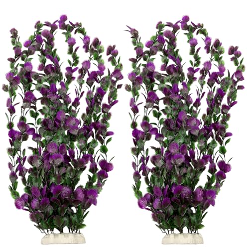 Large 25.6 inch Aquarium Plants 2 Pcs Tall Artificial Water Seaweed for Fish Tank Decor Plastic Plant for Fish Shrimp About - color: Purple-25''(2pcs)