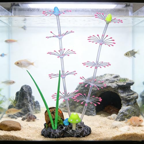 Soft Silicone long Coral Decor with Dynamic Swaying Motion, Weighted Base Aquarium Ornament for Lifelike Reef Aesthetic in Freshwater Saltwater Fish Tank, Safe Shelter for Invertebrates (Pink) - color: Pink
