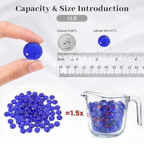 FUTUREPLUSX 1LB Blue Flat Glass Marbles, Premium Dark Blue Aquarium Rocks Fish Tank Gravel Stones Bulk Pebbles Decorative Beads for DIY Crafts Vase Fillers Table Scatter Decor - color: Dark Blue