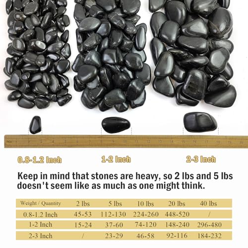 FANTIAN 2 lbs Black Pebbles for Indoor Plants, 1-2 Inch Small Bag Black Stones. Decorative River Rocks for Plants, Landscaping, Vase Fillers and Outdoor Garden - size: 1-2 inch, style: 2.0 Pounds