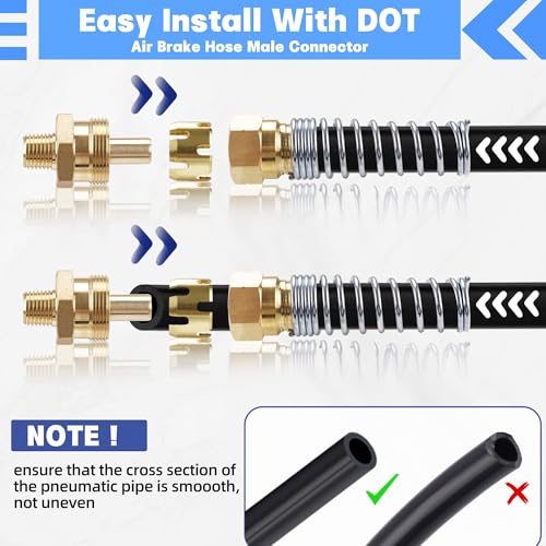 3/8” Hose x 1/4” Male Connector with Spring Guard, Dazakoot 2 Pack Air Brake Hose End Fitting with 2 Pack 3/8” Sleeve Tube - size: 3/8" Hose X 1/4" Male, style: 4PCS KIT