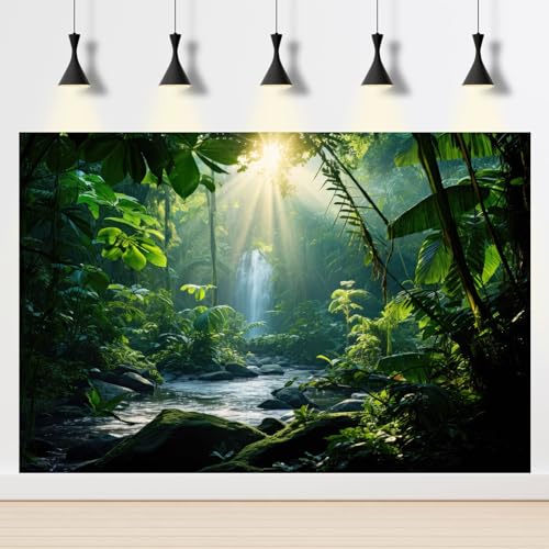 Aquarium Background Waterfall Tropical Rainforest Fish Tank Background Lush Green Forest Sunlight Thick Foliage Reptile Tank Backgrounds Deep Foggy Misty Falls Reptile Enclosure Backgrounds 24x12in - color: Dark Green, size: 24(W)x12(H)inches/ 60(W)*30cm(