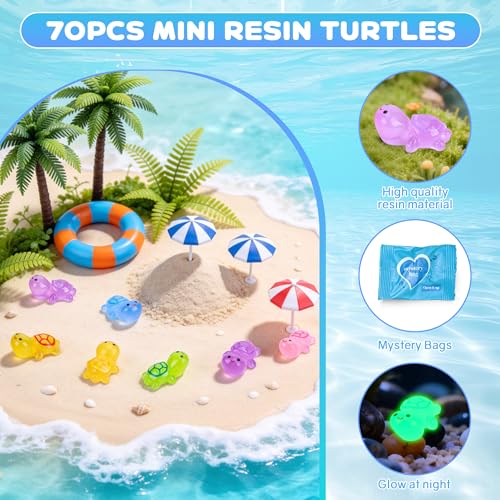 220 PCS Luminous Mini Resin Turtles, Glow in the Dark Tiny Figures, Resin Animals Variety Pack for Classroom, Fairy Garden, Aquarium Decor, Dollhouse & DIY Craft Decor