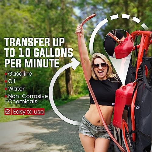1” x 6’ Self-Priming Shaker Jiggler Siphon Hose, FlowPro Siphon Gas & Fuel Transfer Pump, Gas Can Siphon for Boats, Jet Ski, Pontoon. Water Siphon Pump for Hot Tub Drain and Cold Plunge | 10 GPM - size: 1” x 6 Foot