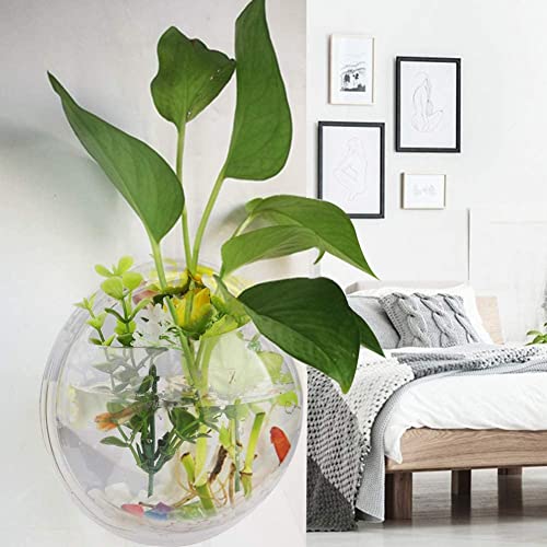GREENWISH 2Pack 5.9'' Wall Mounted Clear Acrylic Round Fish Tank Flower Pot Vase Decoration Wall Hanging Mount Fish Bowl Fish Bubble Aquarium Decorative Plant Pot Hanging Hydroponic Pot