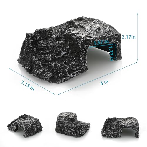 Tarantula Hide Aquarium Decorations and basking Platforms | Resin Basking Platform for Reptiles, Ideal for Bearded Dragons & Leopard Geckos - color: Black-Small