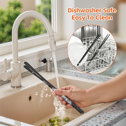 Tifanso Kitchen Tongs for Cooking - 2PCS 12" Stainless Steel Cooking Tongs Tweezers, Metal Fine Kitchen Utensils with Precision Serrated Tips, Professional Chef Tweezers for Serving, BBQ, Pasta, Salad