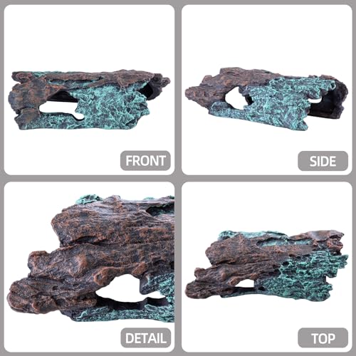 Natural Reptile Hide Basking Platform, Hideout Decor for Aquarium, Fish Tank, Bearded Dragon, Gecko, Shrimp, Betta (Glow-in-the-Dark Tree Cave, Small)