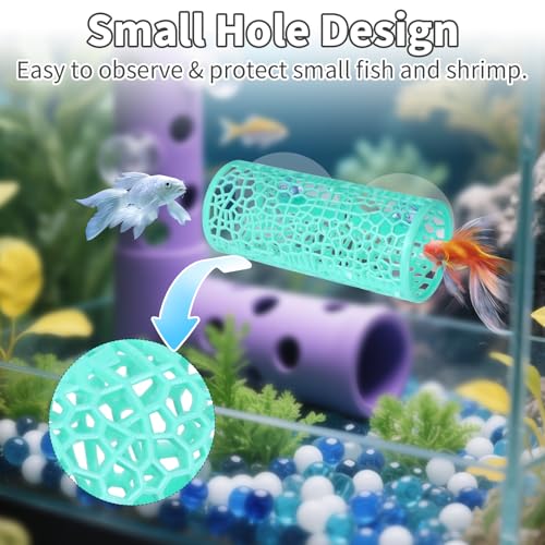 Betta Fish Tank Accessories, Betta Tunnel Toys- Hammock with Suction Cups, Fish Tank Decorations & Hideout for Aquarium Small Fishes & Shrimp, Small Hole Hollow Cave (Green) - color: Green
