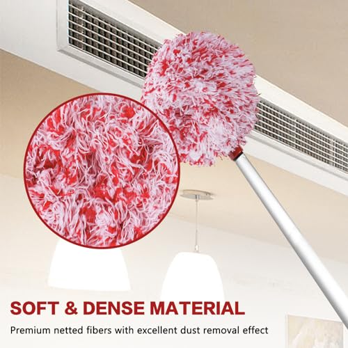 Ceiling Fan Cleaner Duster Reusable Microfiber Ceiling Fan Blade Cleaner Removable Duster with Extension Pole Adjusts 13 to 49.7 Inch for Cleaning Walls Furniture Door Window Top (Red White) - color: Red White