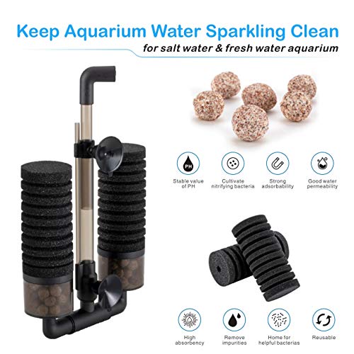 hygger Aquarium Double Sponge Filter, Comes with 2 Spare Sponges (S) - size: Filter S (10-40 gallon)
